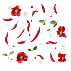 Fresh red chilies, Oddly Shaped Red Chilies in a circle, isolated on transparent background