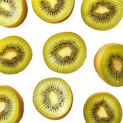 Fresh, ripe gold kiwifruit, some sliced, A view of some kiwi fruit, featuring one that is halved,...