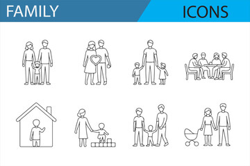 Line art icons representing the warmth of family life, including heart symbols, parents, and children.
