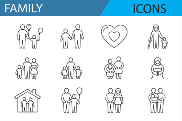 A set of minimalist family icons representing love, bonding, and family connections, perfect for lifestyle content.
