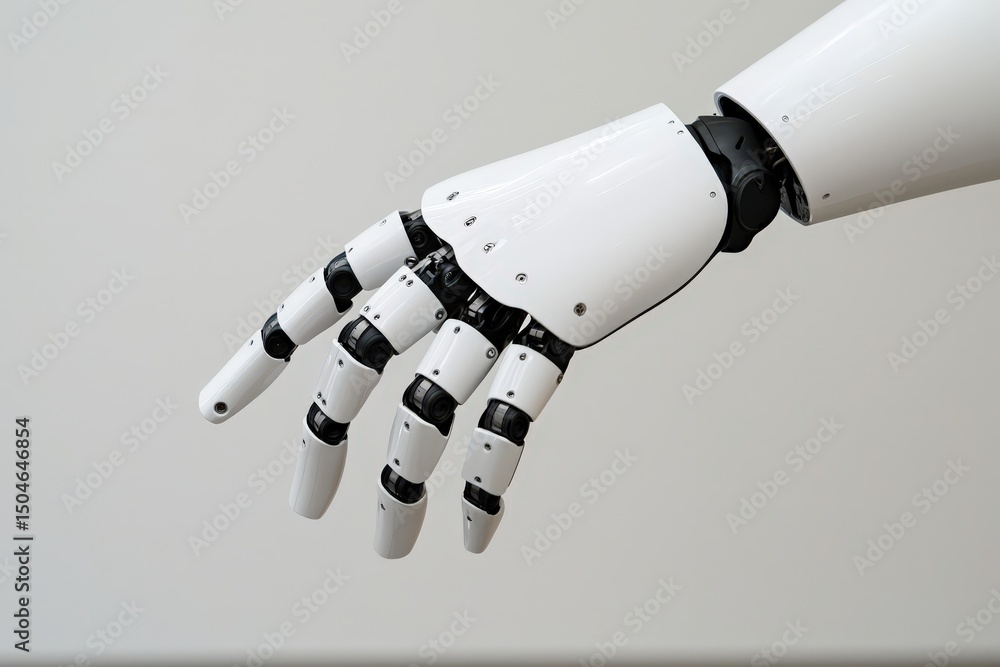 Poster robotic hand showcasing advanced technology and design for future applications.