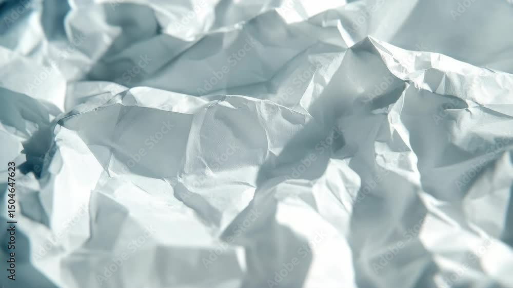 Poster scrumpled white paper texture, close-up with creases and depth of field for a grunge and artistic fe