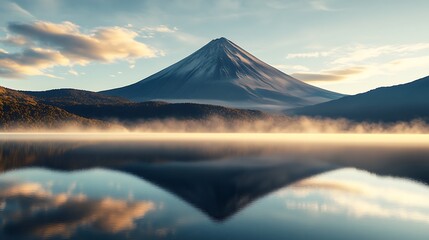 Fototapeta premium Mountain towering over a still lake with stunning reflection