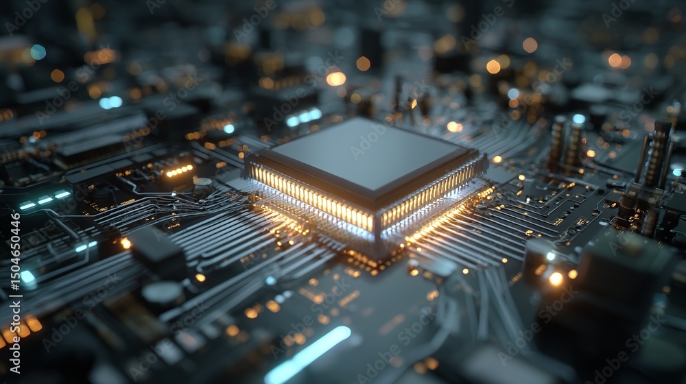 Poster advanced microchip technology futuristic circuit board digital design high tech electronic component