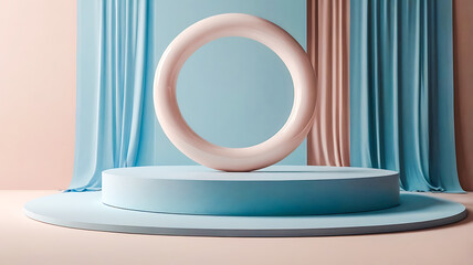 Minimalist Podium with Pastel Colors and a Ring for Product Display Presentation
