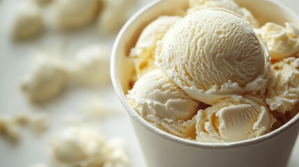 Ice cream scoop on white blank empty paper cup bowl background