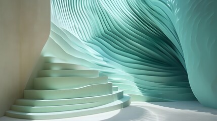 Abstract Teal Wave Staircase Architecture Design