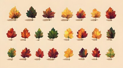 Obraz premium Autumn Leaves Collection Watercolor Style Illustration