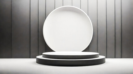 Elegant Minimalist Product Display Podium with Circular Backdrop and Geometric Background