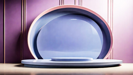 Elegant Lilac Product Display Stand with Circular Backdrop for Cosmetic Presentation