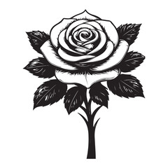 Black and white vintage rose floral seamless pattern with leaves, ideal for elegant spring wallpaper design or tattoo art