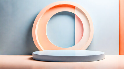 Minimalist Product Display Platform with Pastel Colors and Circular Backdrop for Showcase