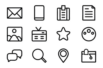 Collection of black outline icons for web and app design user interface kit