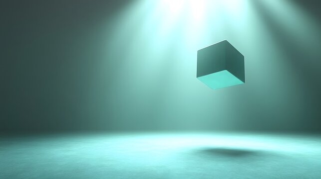 Floating Teal Cube Abstract 3D Render