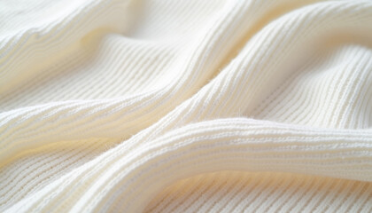 Obraz premium Close-up of soft white knitted sweater fabric on a plain background, highlighting texture and style. Concept of comfort and fashion.