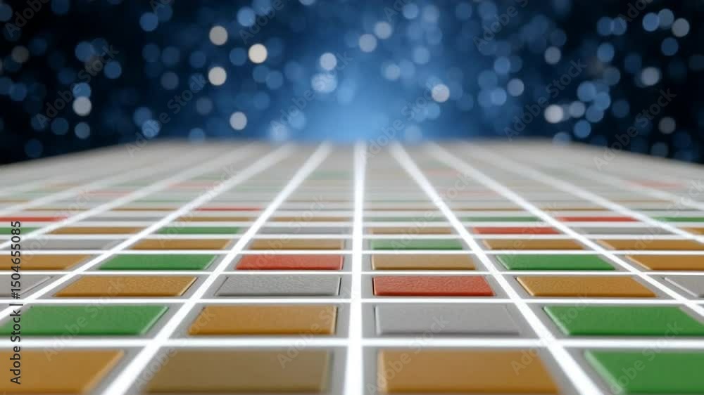 Aufkleber Abstract Technology Grid: A mesmerizing grid of colorful squares stretches to the horizon, creating an illusion of depth and suggesting a vast network of interconnected data points.
