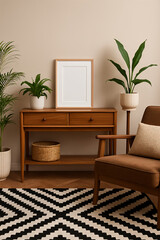 Home Decor. Interior Design. Minimalist. Photo Mockup. plants. Brown elements