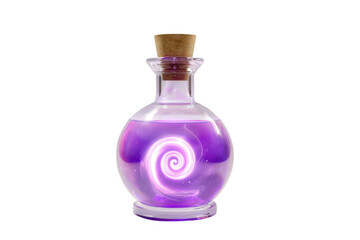 purple potion bottle with a glowing spiral inside, on a white background, png, transparent