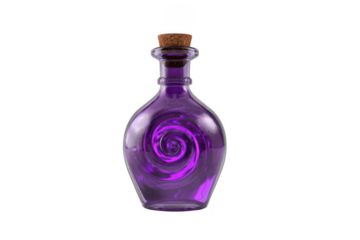 purple potion bottle with a glowing spiral inside, on a white background, png, transparent