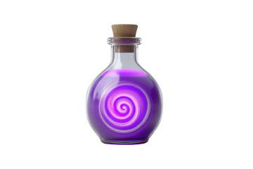 purple potion bottle with a glowing spiral inside, on a white background, png, transparent