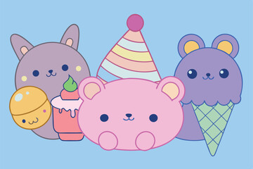 Funny birthday card with cartoon animals and cute cats