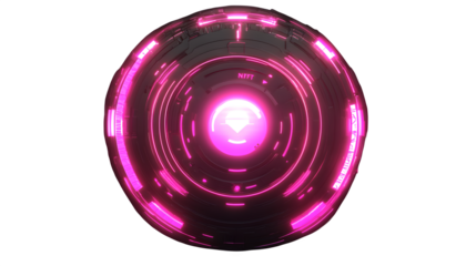 Glowing neon NFT portal, cyber gateway to the metaverse, futuristic aesthetic, isolated on transparent background
