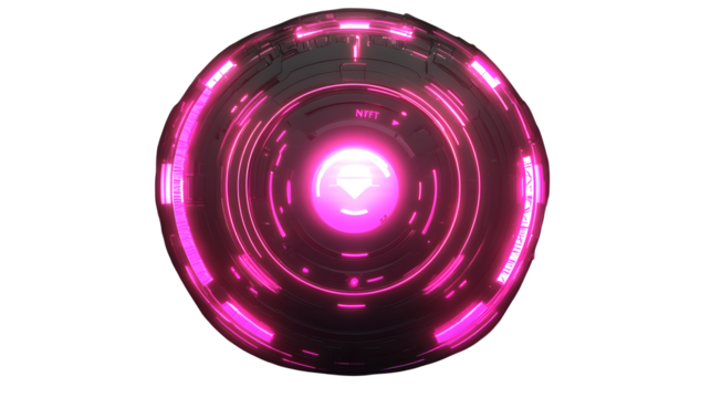 Glowing neon NFT portal, cyber gateway to the metaverse, futuristic aesthetic, isolated on transparent background