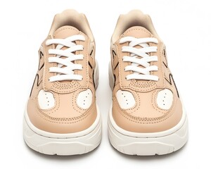 Beige Leather Sneakers Trendy Casual Shoes Fashion Footwear