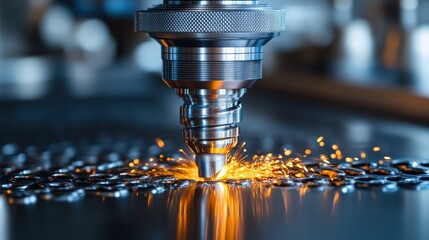 Precision cnc laser cutting machine producing sparks from metal sheet