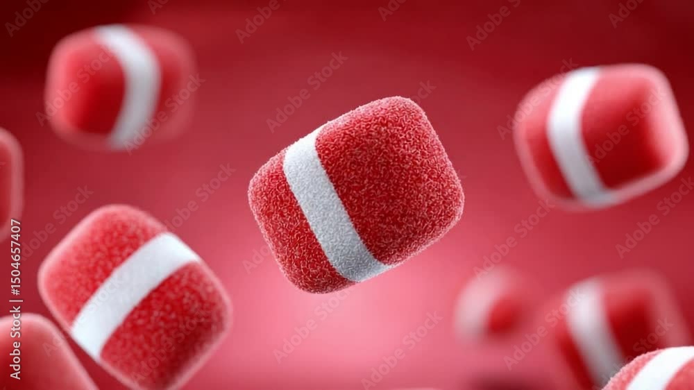 Leinwandbilder floating red cubes: abstract image of multiple red cubes with white stripes, floating in mid-air aga