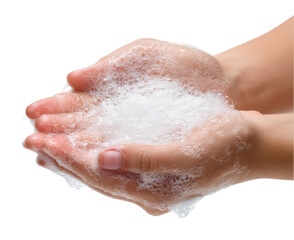 hands washing with soap, isolated on a white background, png, transparent