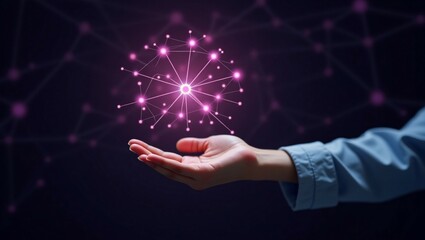 Metaverse Technology concepts. Woman hand holding global network connection. Internet communication, Wireless connection technology. Futuristic technology with polygonal shapes.


