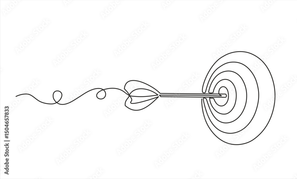 Poster continuous one line drawing of arrow on target circle.target bullseye or arrow on target. the busine