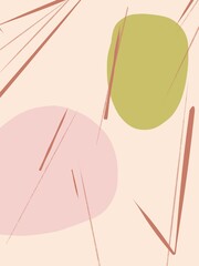Minimalist abstract design with soft pink and green shapes, accented by delicate red lines on a beige background. Ideal for modern decor, artistic projects, or subtle backdrops.