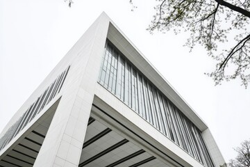 Modern architectural building with distinctive angles and large glass facades