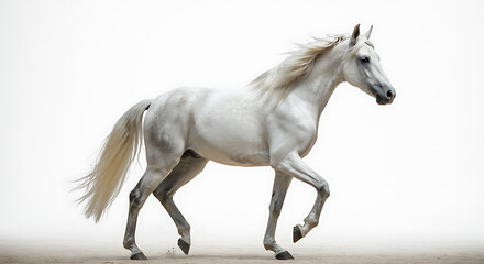 Elegant White Horse in Motion on a Light Background Conveying Grace and Power