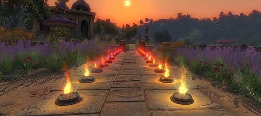 Alternative faith scene with tarot symbols and glowing chakras against a soothing digital lavender and psychedelic abstract landscape