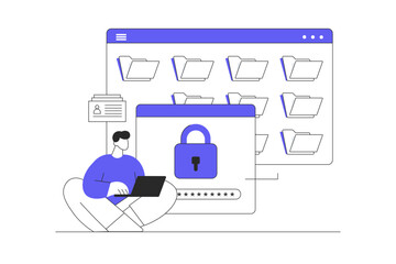 Secure login with man character concept. Computer Access Data. Flat Cartoon Vector Illustration, icon. Stylish abstract design landing page