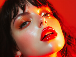 Close-up Portrait of Woman with Bright Makeup – AI Generated