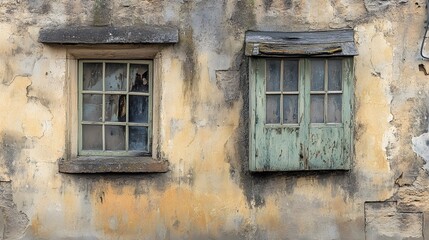 Obraz premium Aged Building Exterior with Two Old Windows