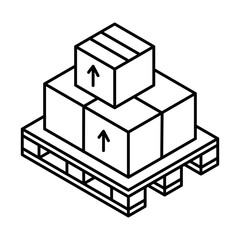 Pallet with stacked cardboard boxes for shipping. Isometric vector icon. Editable stroke.