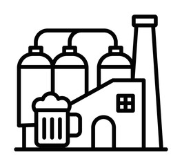 Beer factory building vector illustration. Editable stroke.