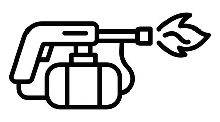Flamethrower vector illustration with burning flame. Editable stroke.
