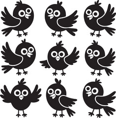 Black and White Silhouette Vector Baby Birds Bundle