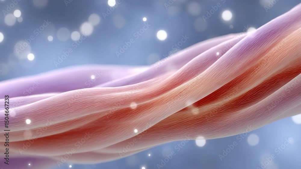 Poster Delicate Fiber: An abstract close-up of undulating, layered fibers in soft hues, highlighted with bokeh, evoking a sense of gentle flow and refined texture.