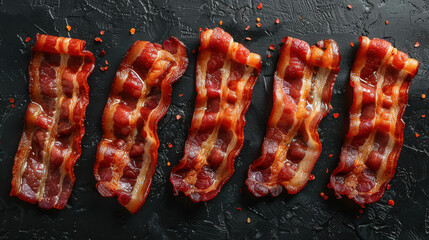 Slices of fresh fried bacon on black floor.jpeg