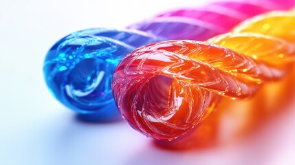 Colorful abstract swirls of transparent material with high gloss finish