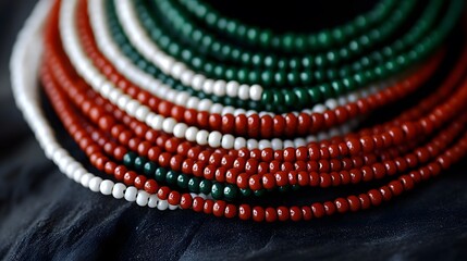 Fototapeta premium Red White Green Beaded Necklace Jewelry Accessory Fashion Beads Craft