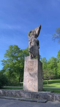 Vertical Statue 1905 for Revolution happenings  in Grizinkalns, Latvia, 15 May 2025