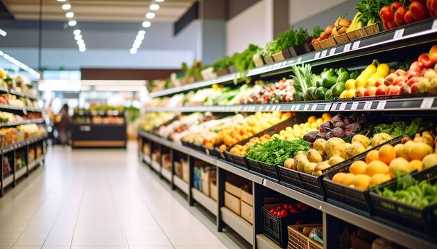 Primer Plano de la Secci&oacute;n de Frutas y Verduras en el Supermercado